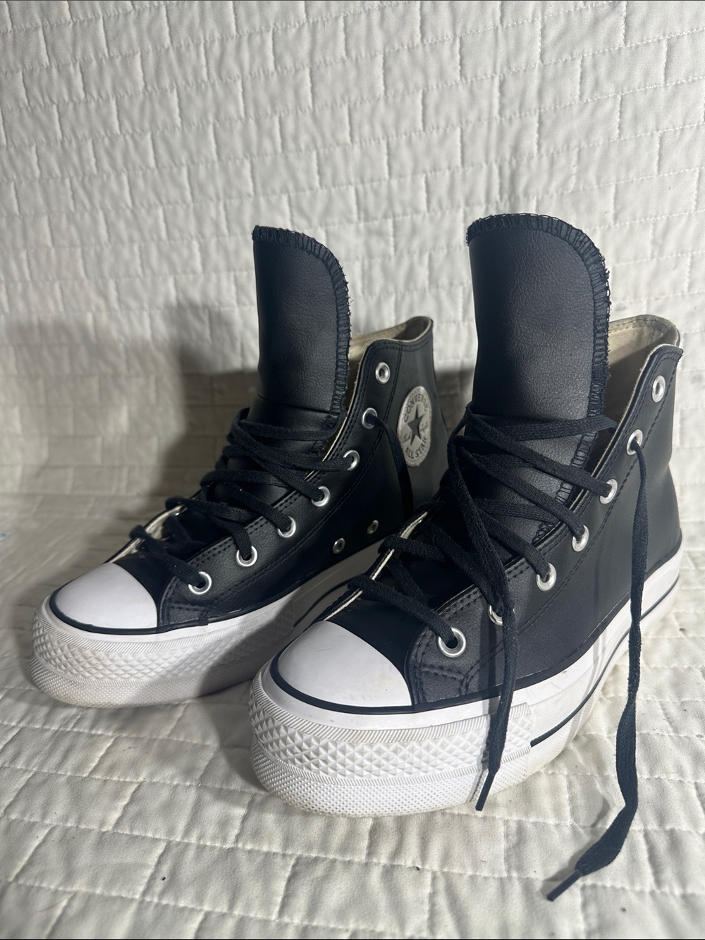 black leather Converse Chuck Taylor All Star Leather Platform high-top sneakers
